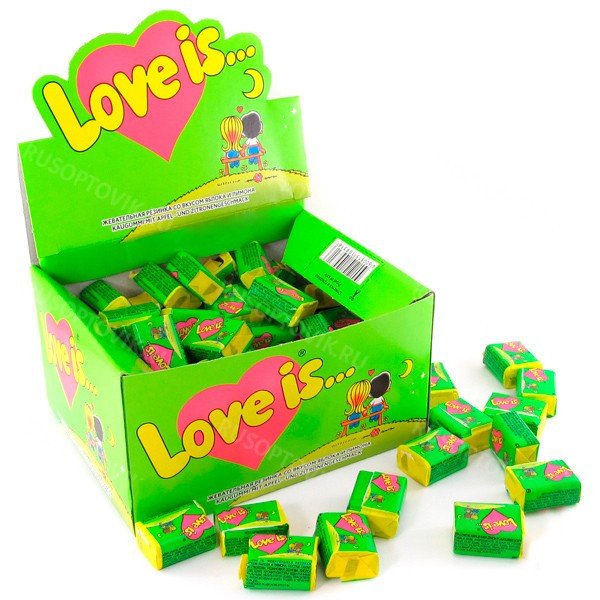 Блок жвачек Love is — "Яблоко-Лимон" (блок 100 шт) оптом 