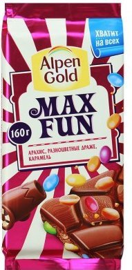 Шоколад Alpen Gold Max Fun Арахис с разноцветным драже 160г оптом 