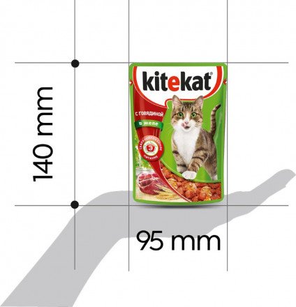 "Kitekat" для взрослых кошек, с говядиной в желе, 85 г 