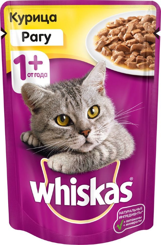 "Whiskas" для кошек от 1 года, рагу с курицей, 85 г 